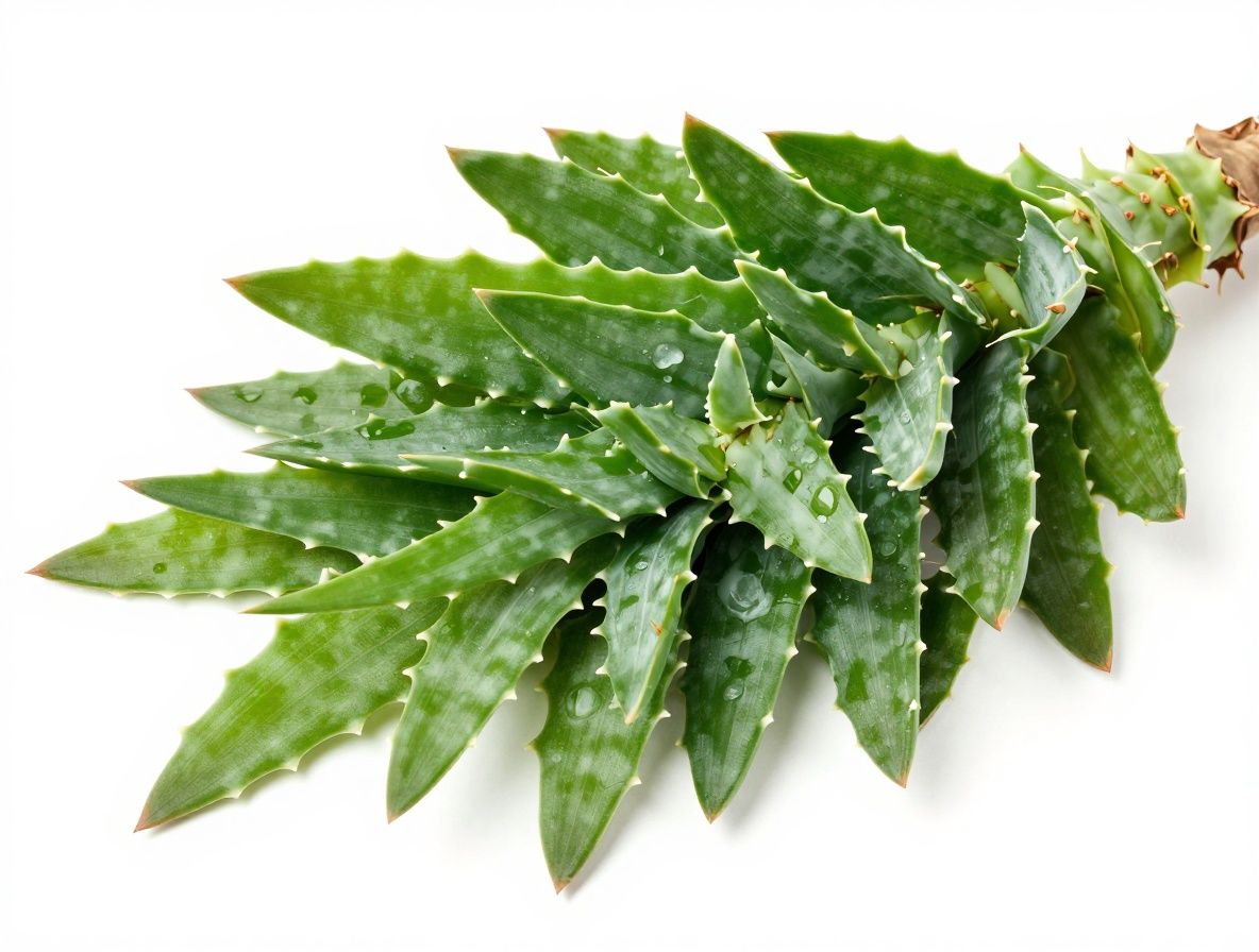 Lähikuva aloe vera -kasvista auringonvalossa, lihakkaiden ja mehevien lehtien tekstuuri näkyy selkeästi, vihreä ja elinvoimainen kasvi