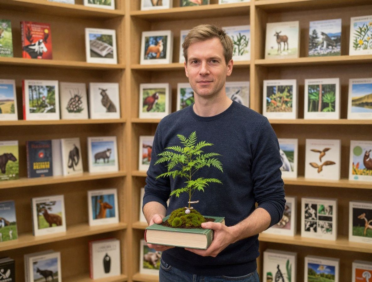 Abstrakti lähikuva tieteellisestä kirjasta auki luonnon keskellä, lehtiä ja kasveja taustalla, symboloiden tieteen ja luonnon yhteyttä